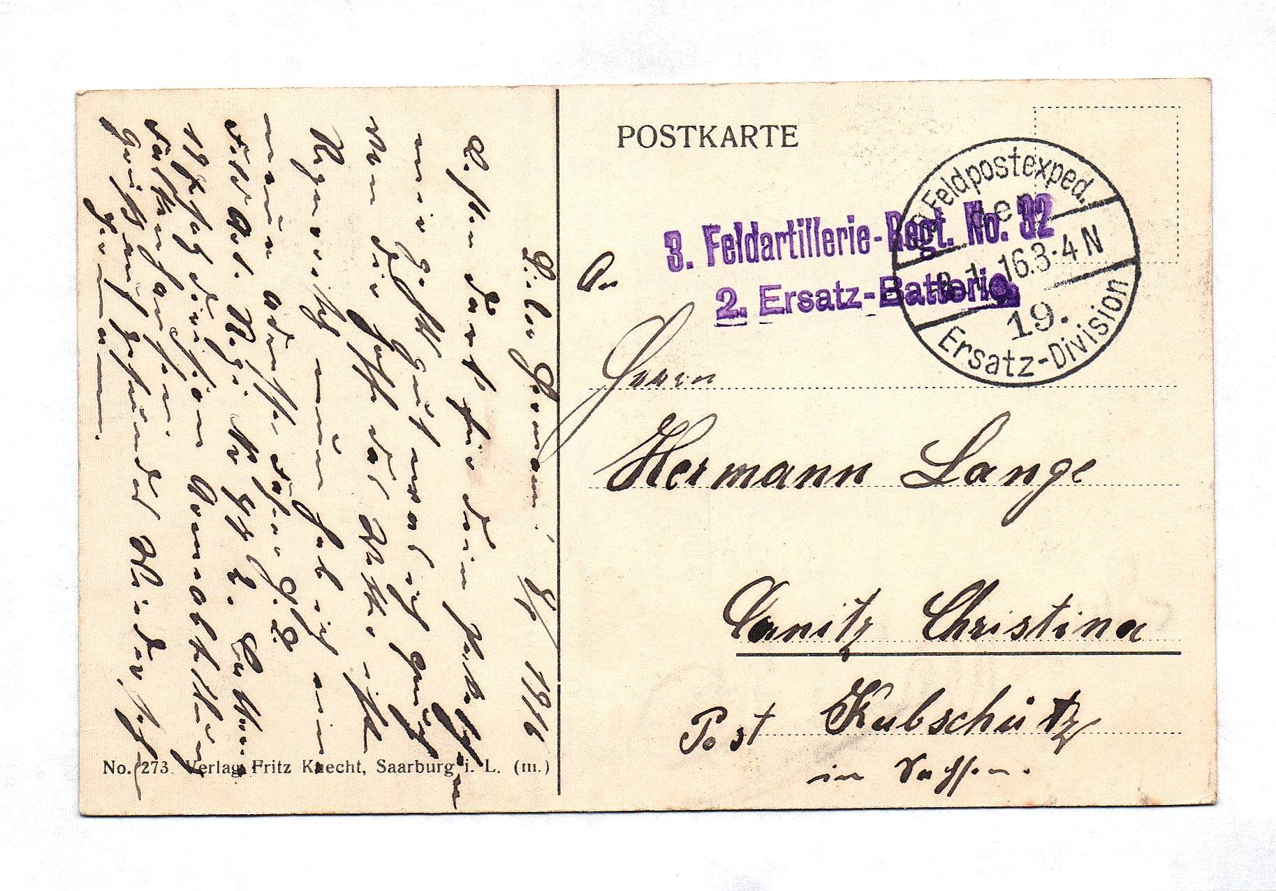 Ak Raon l'Etape Frankreich 1915 Postkarte 3. Feldartillerie Regt. No. 32 Feldpost