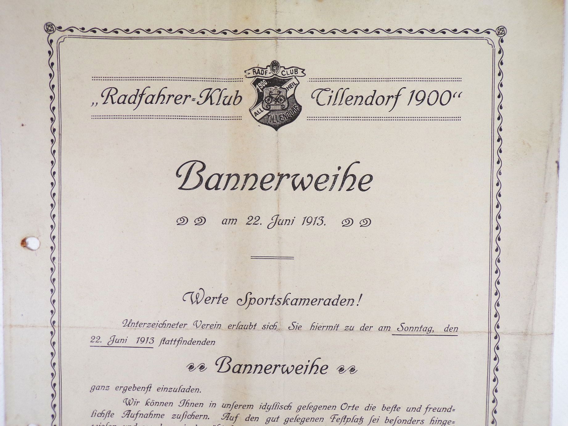 Altes Dokument Radfahrer Klub Tillendorf 1900 Schlesien 1913 Festordnung Altes Dokument Radfahrer Klub Tillendorf 1900 Schlesien 1913 Festordnung