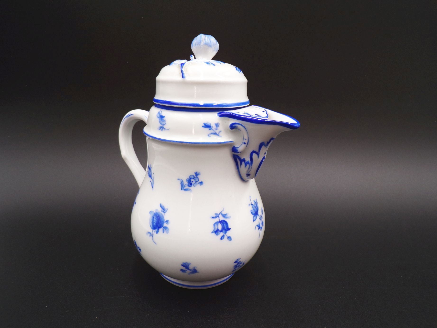 Alte Meissen Kakaokanne blau weiß Blumen Knaufzeit 2 Wahl Kännchen