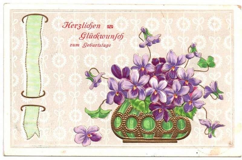 Jugendstil Ansichtskarte Veilchen Geburtstags Glückwunsch 1909