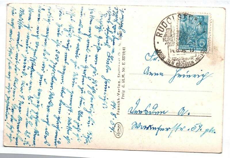 Alte Postkarte Rudolstadt erst 1954 gelaufen