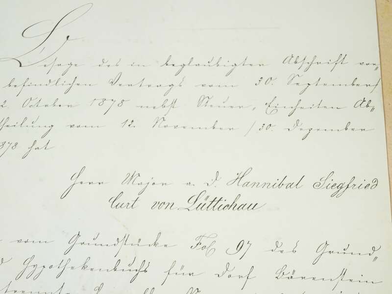 Akte Major Hannibal von Lüttichau Schloss Bärenstein Kaufvertrag 1879