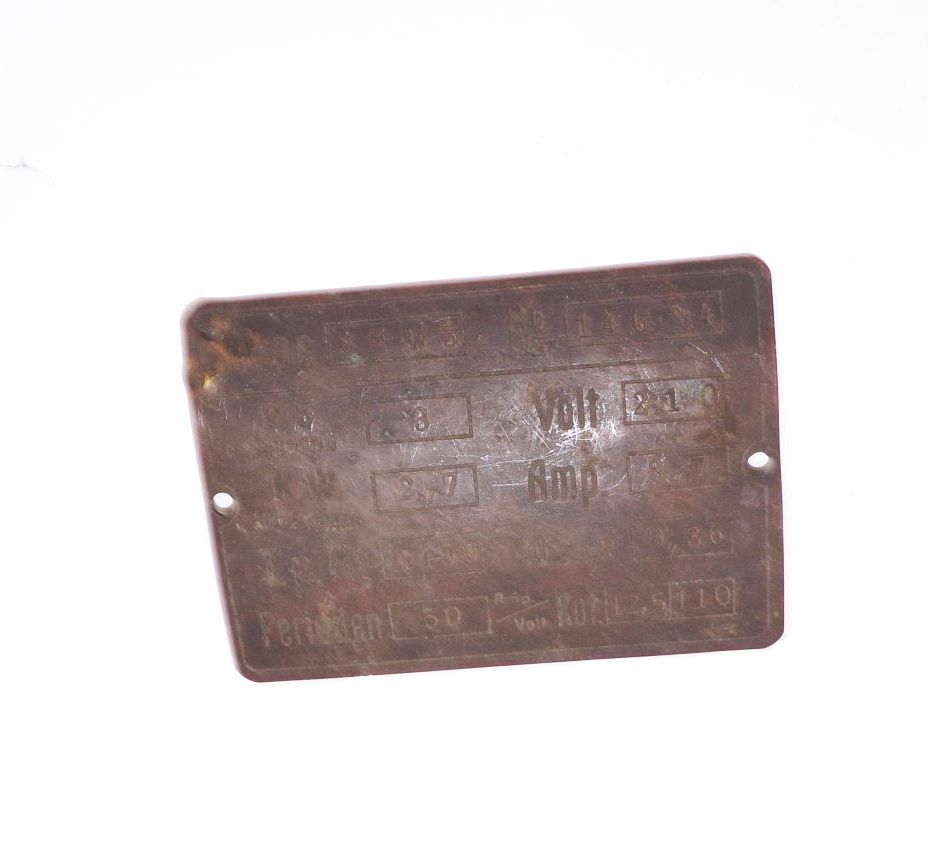 Altes Typenschild SHW5 3PS wohl von Elektromotor