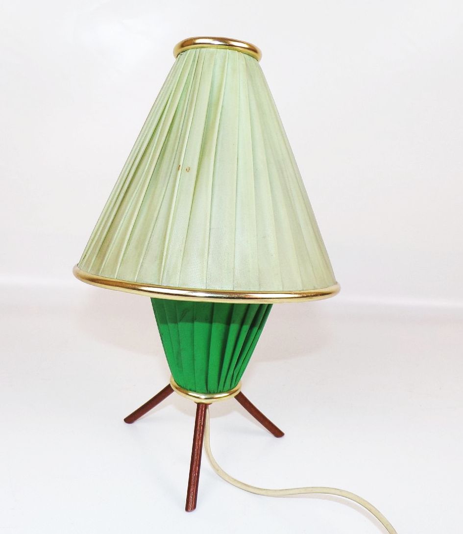 Vintage Tütenlampe Dreibein Kleine Tischleuchte Grün E27 Retro Look 