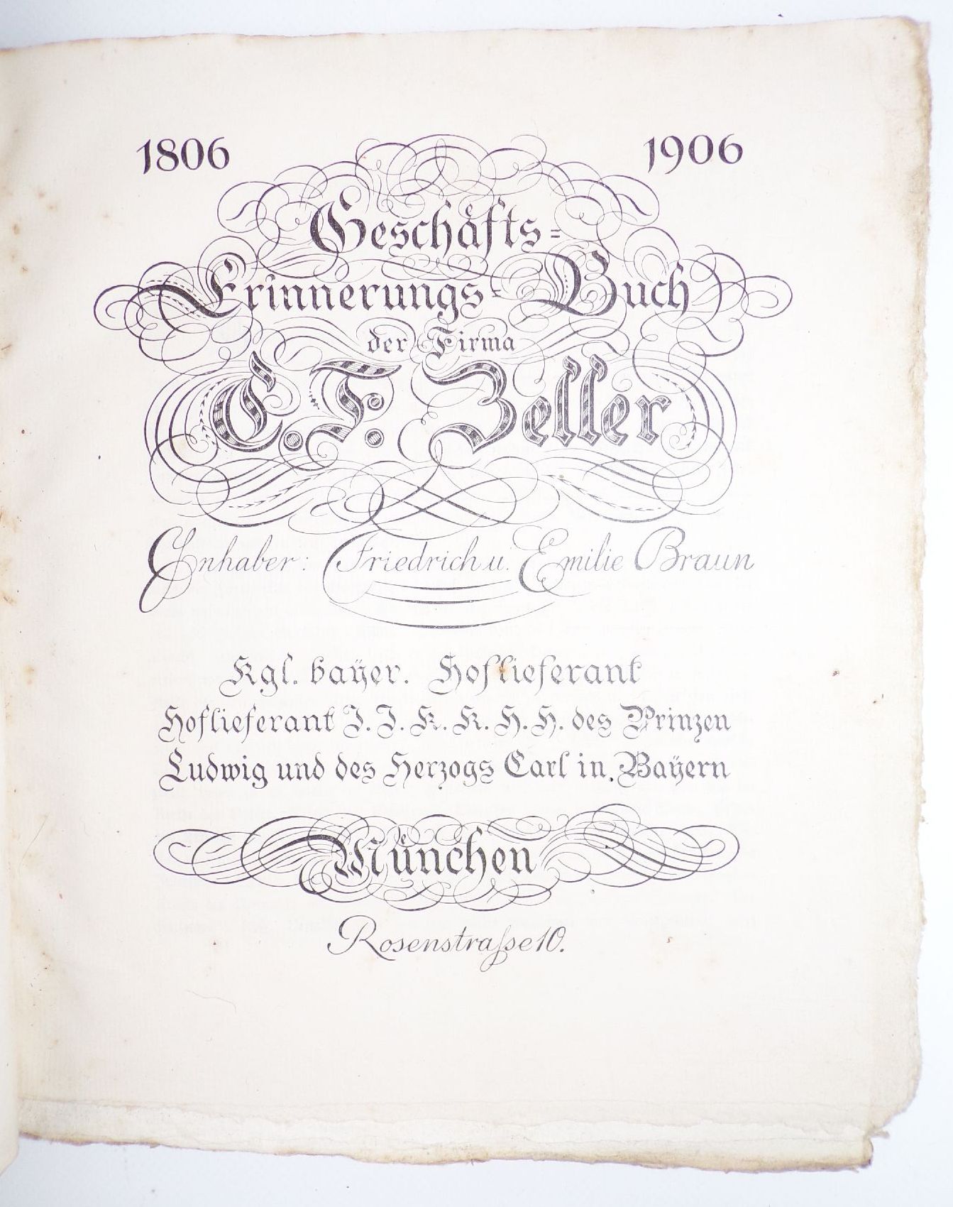 Firmenschrift Zeller München 1806 bis 1906 Geschäftserinnerungsbuch Braun 