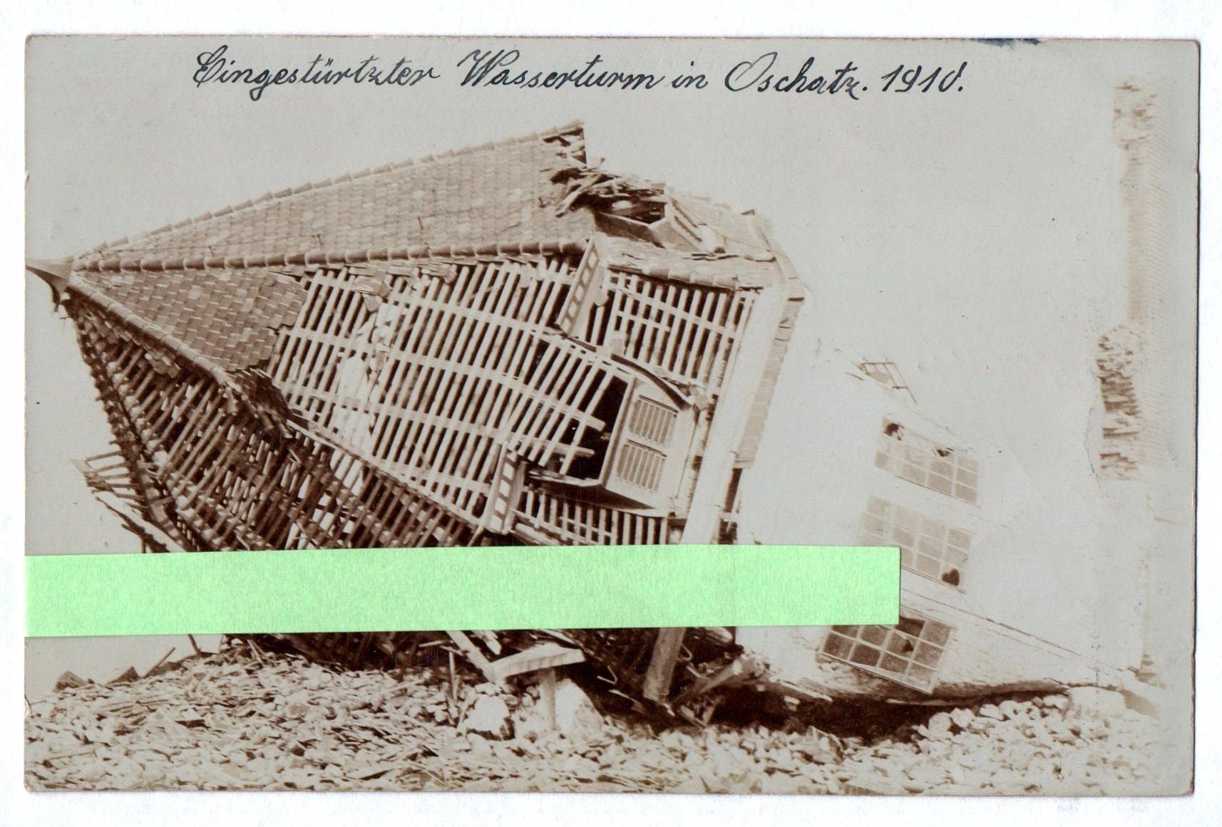 Foto Ak Oschatz eingestürzter Wasserturm 1910 Franktur Foto Ak Oschatz eingestürzter Wasserturm 1910 Franktur