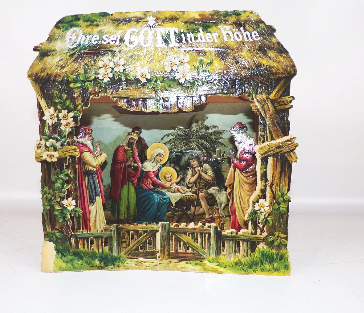 Alte Krippe aus Papier um 1900 lithografierte Weihnachtskrippe 