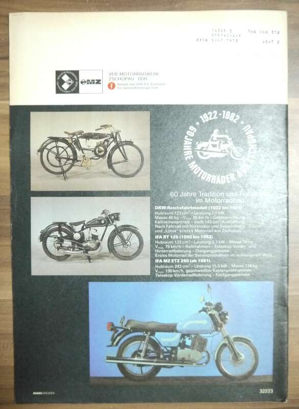 KFT Mail 1982 DDR Zeitschrift 60 Jahre MZ Motorradtechnik MZ ETZ 250