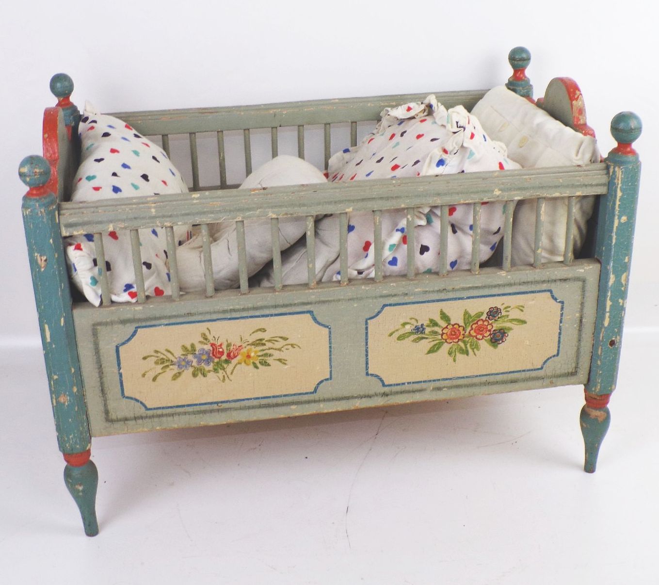 Altes Puppenbett Holz Bauernmalerei
