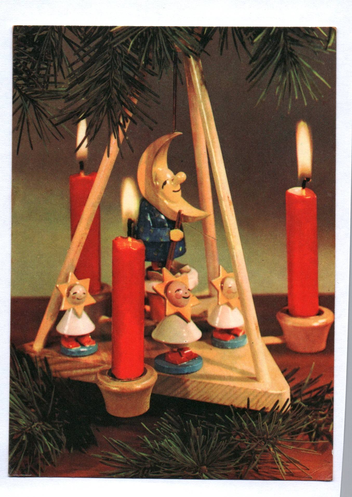 Ak Wendt und Kühn Mond Sterne Pyramide Weihnachten Postkarte 1969