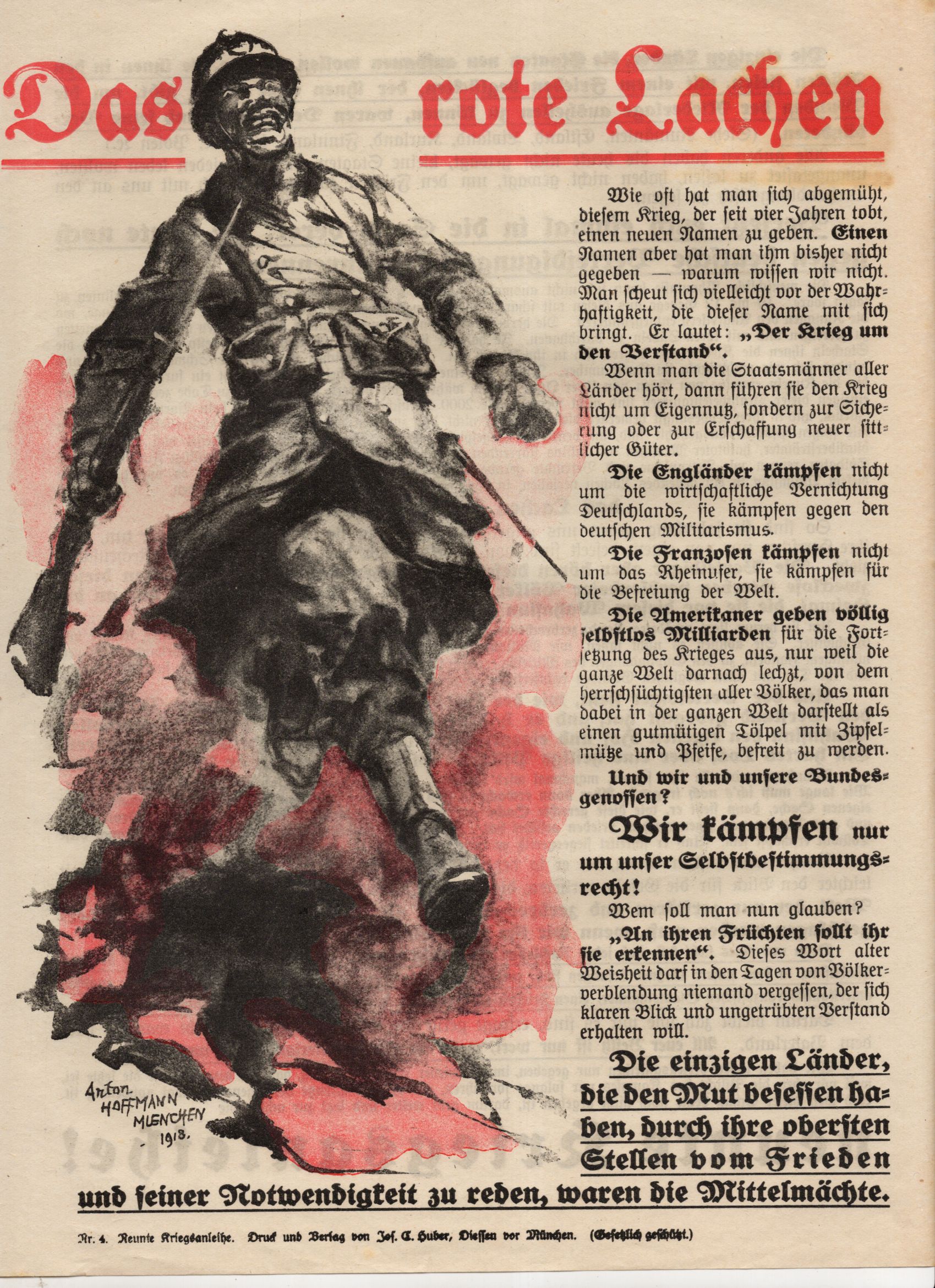 Flugblatt 9 Kriegsanleihe 1 Wk WW1 Das rote Lachen Hoffmann München
