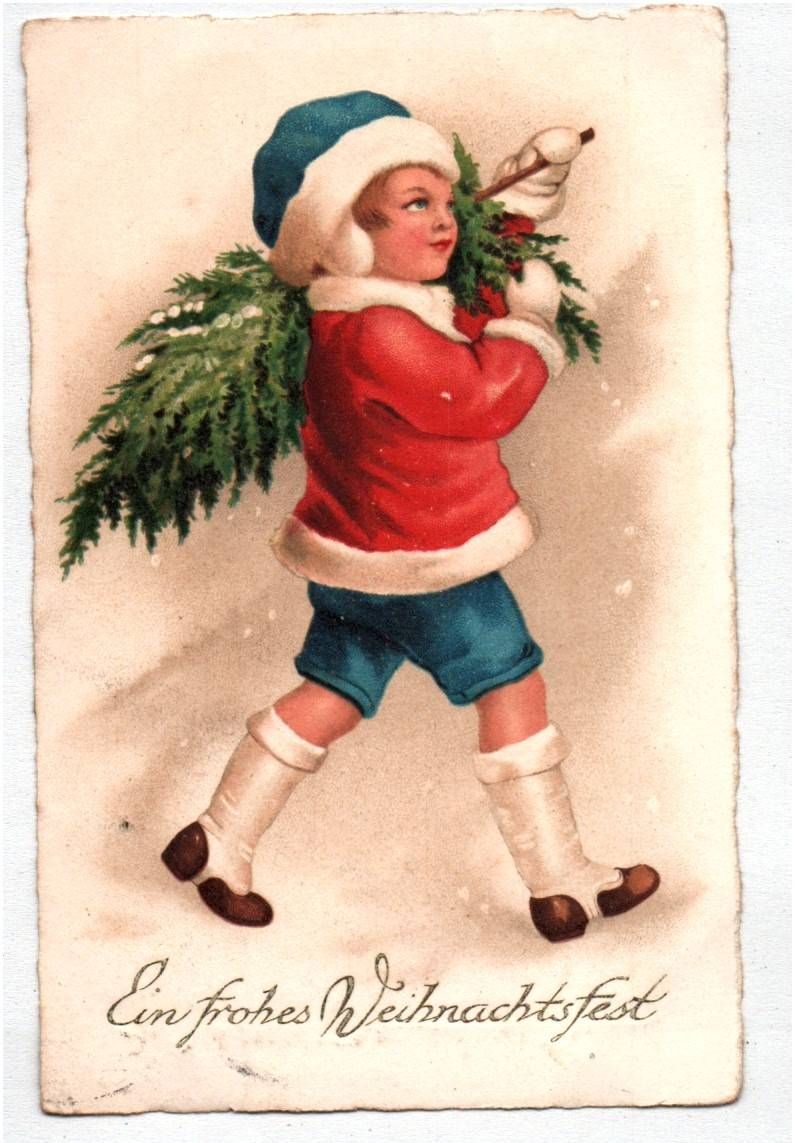 Litho Ak Bube mit Tannenbaum Weihnachtsfest 1926 