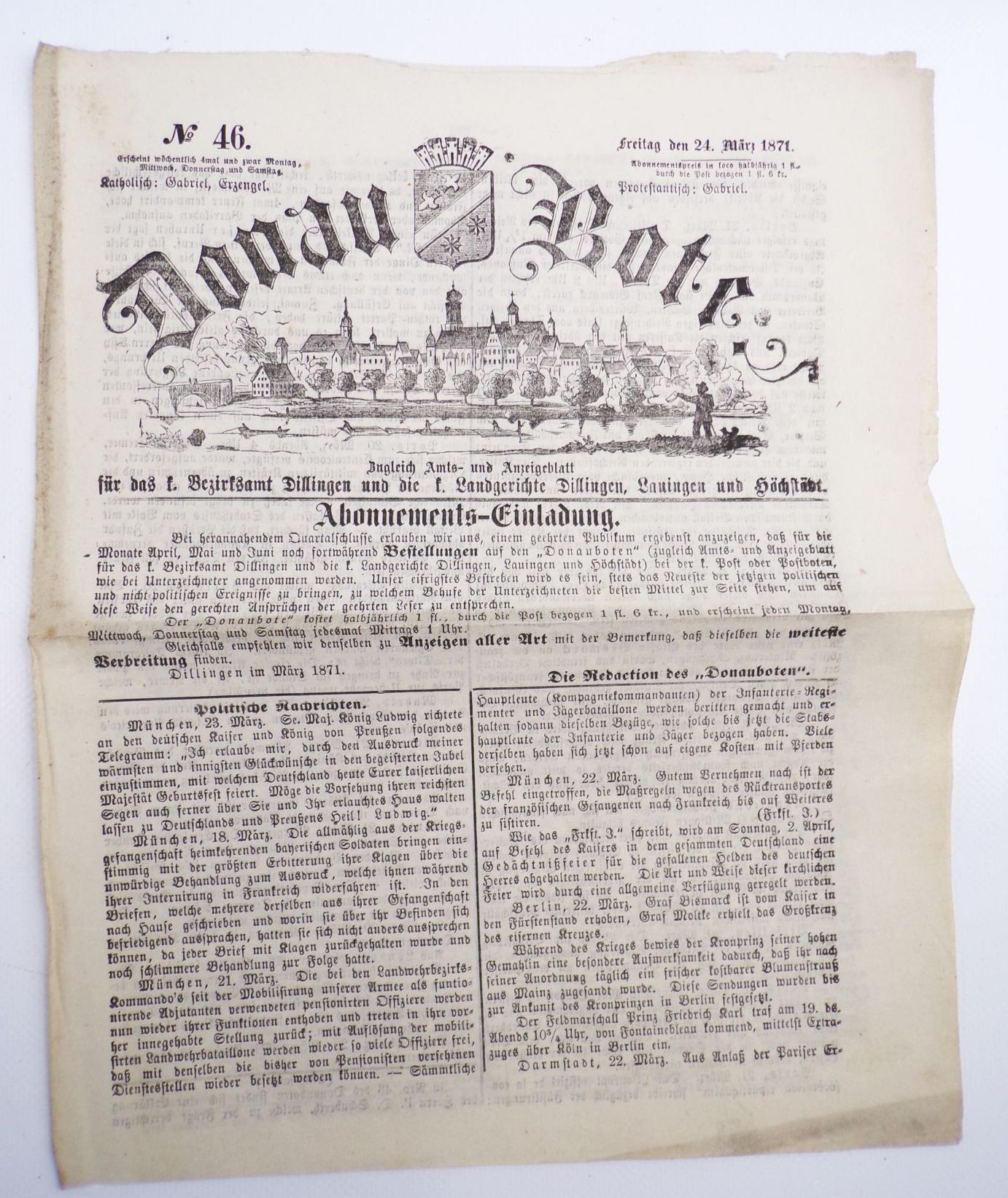 Donau Bote 1865 bis 1876 alte Zeitungen 12 Stück