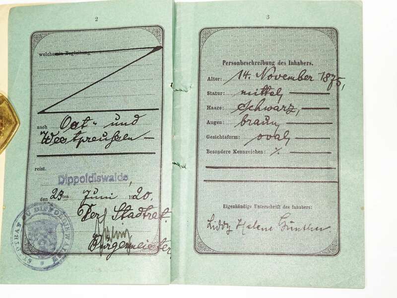 Reisepass Deutsches Reich Sachsen 1921 Pflegerin Danzig Purschdorf