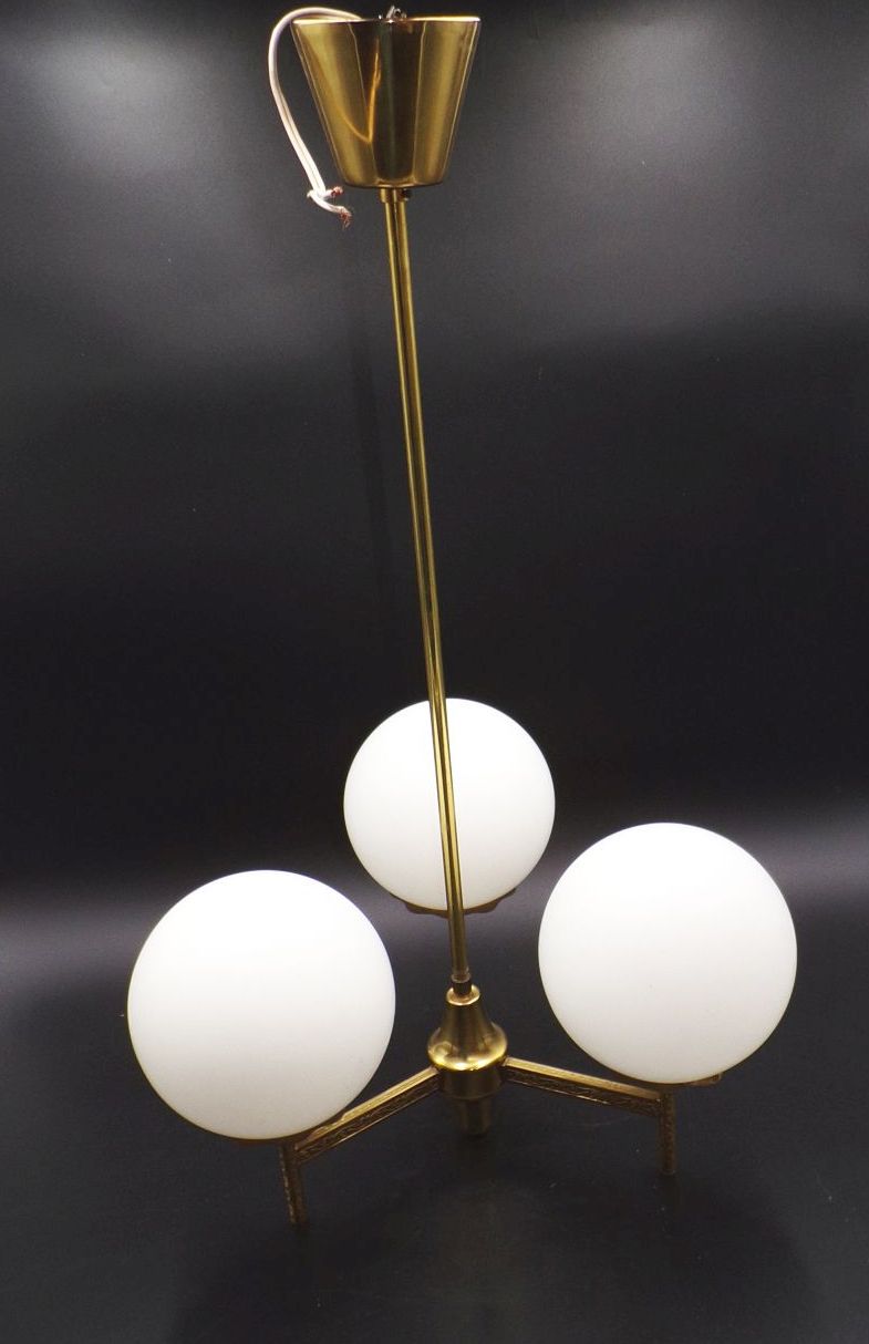 Edle Deckenlampe Kugel Weiß mit Messig 3er Deckenleuchte 