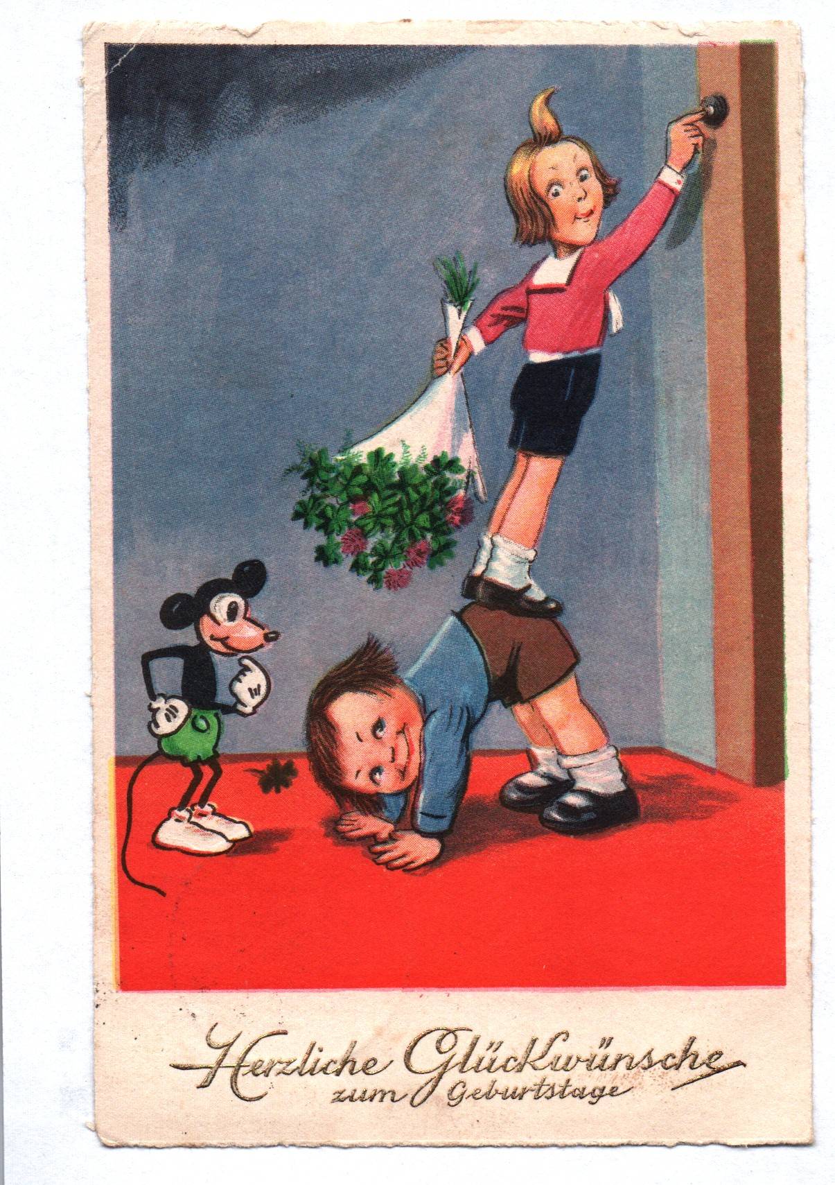 Ak Max und Moritz mit Mickey Maus Geburtstags Gruß 1930
