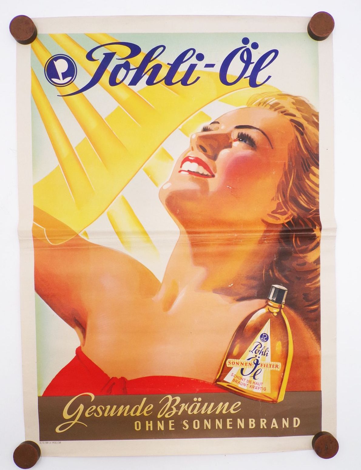 Altes Reklame Plakat Pohli Öl Sonnenschutz Frau 1958 DDR Retro Vintage 