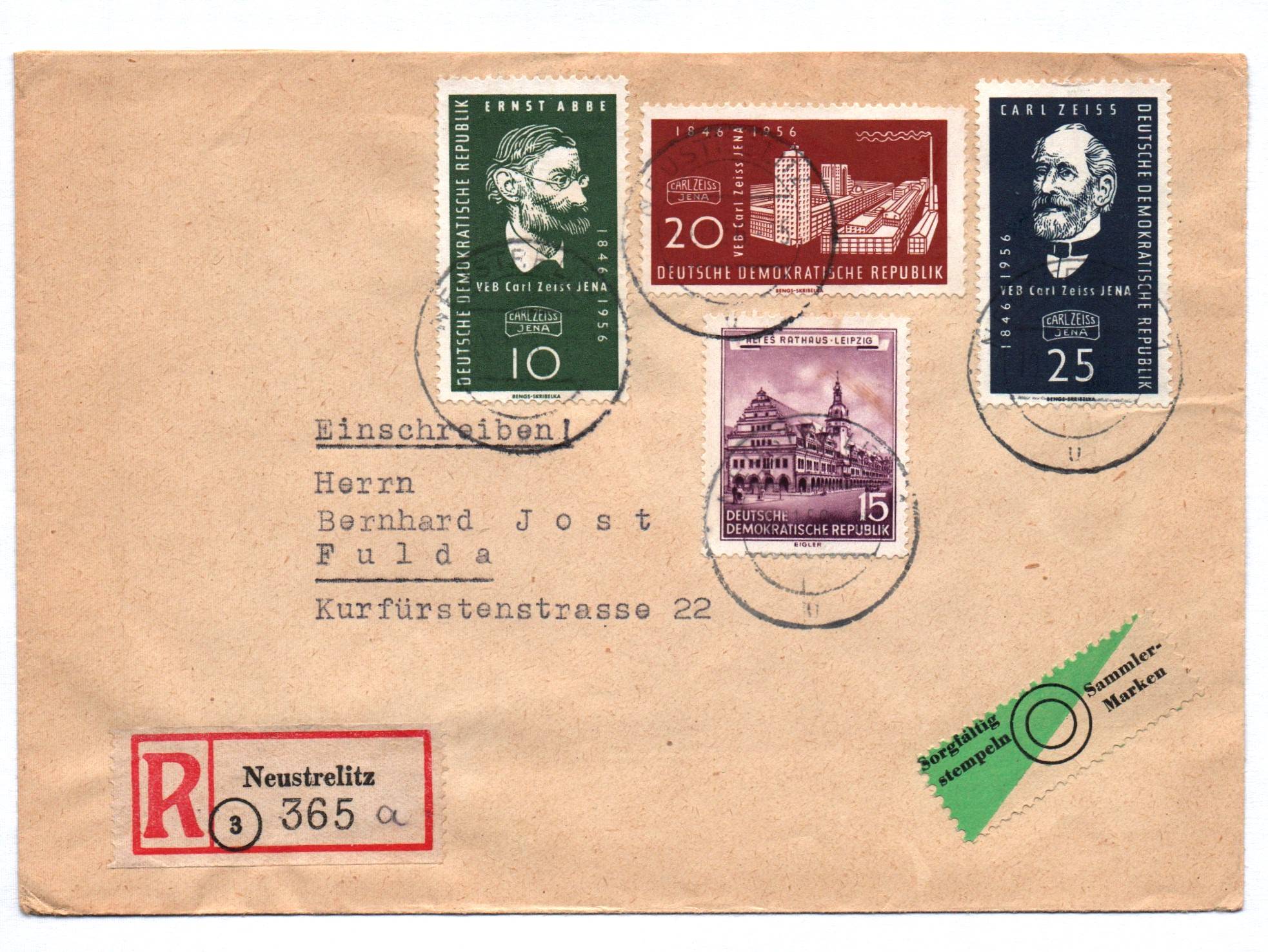 R Brief Neustrelitz 1956 DDR Einschreiben