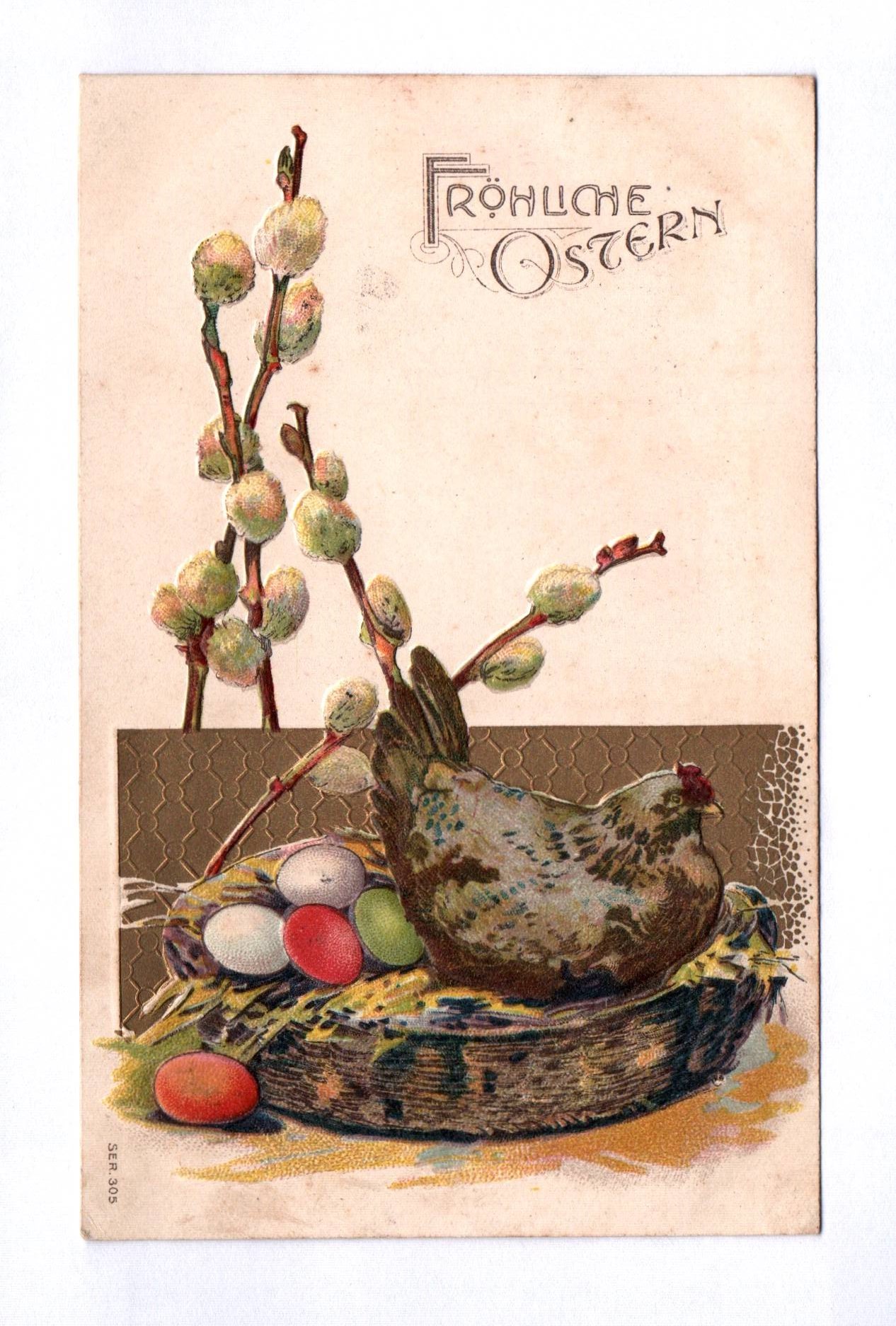 Litho Ak Fröhliche Ostern Huhn Ostereier 1906 geprägt
