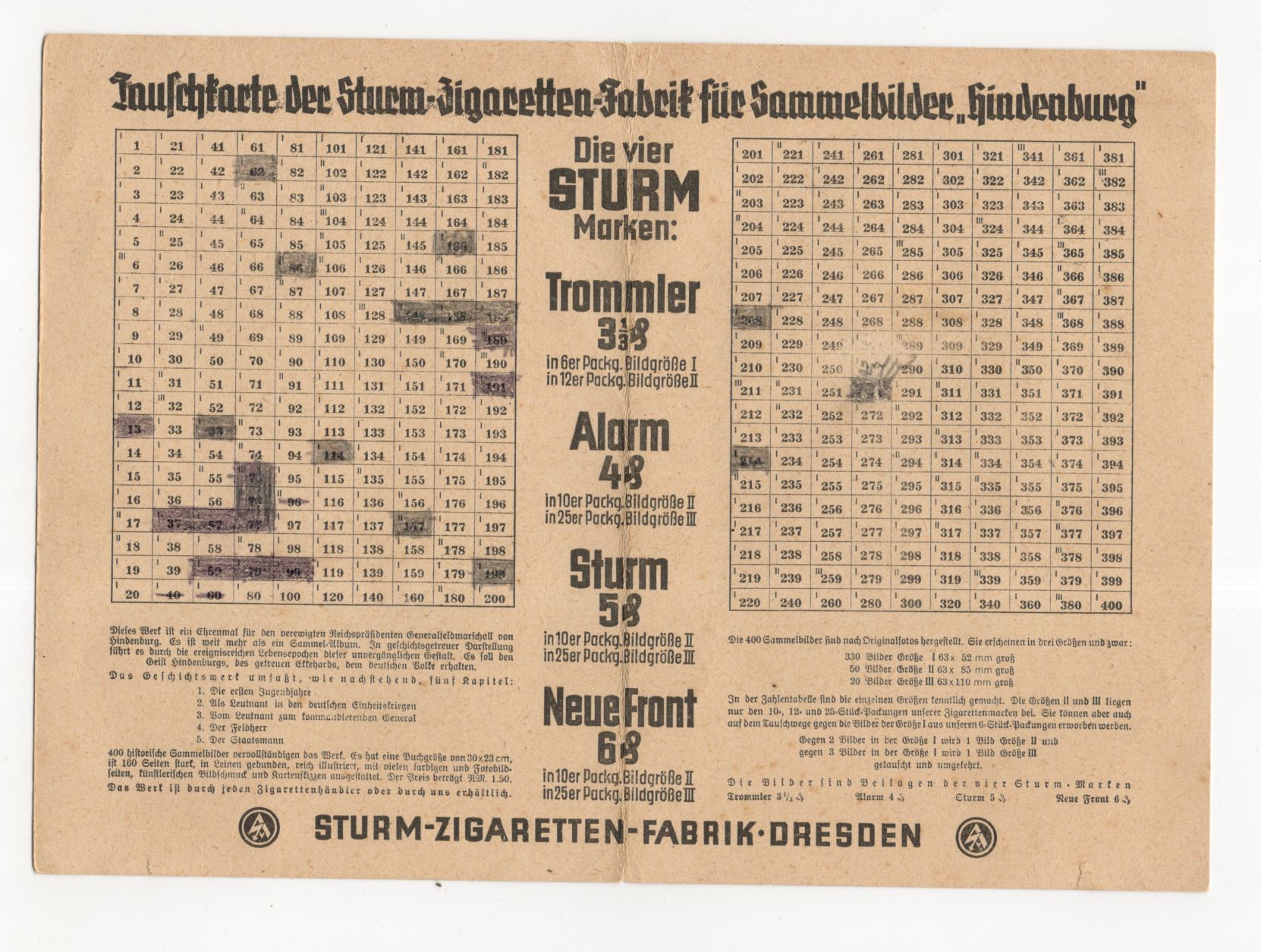 Sammelbilder Tauschkarte Hindenburg Bilder um 1935 Sturm Zigaretten