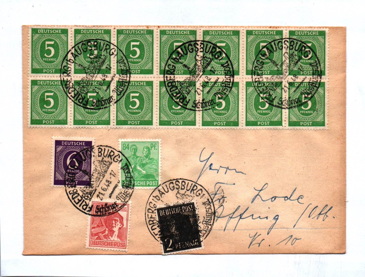 Brief Mischfrankatur Bizone 1948 Augsburg Bayern