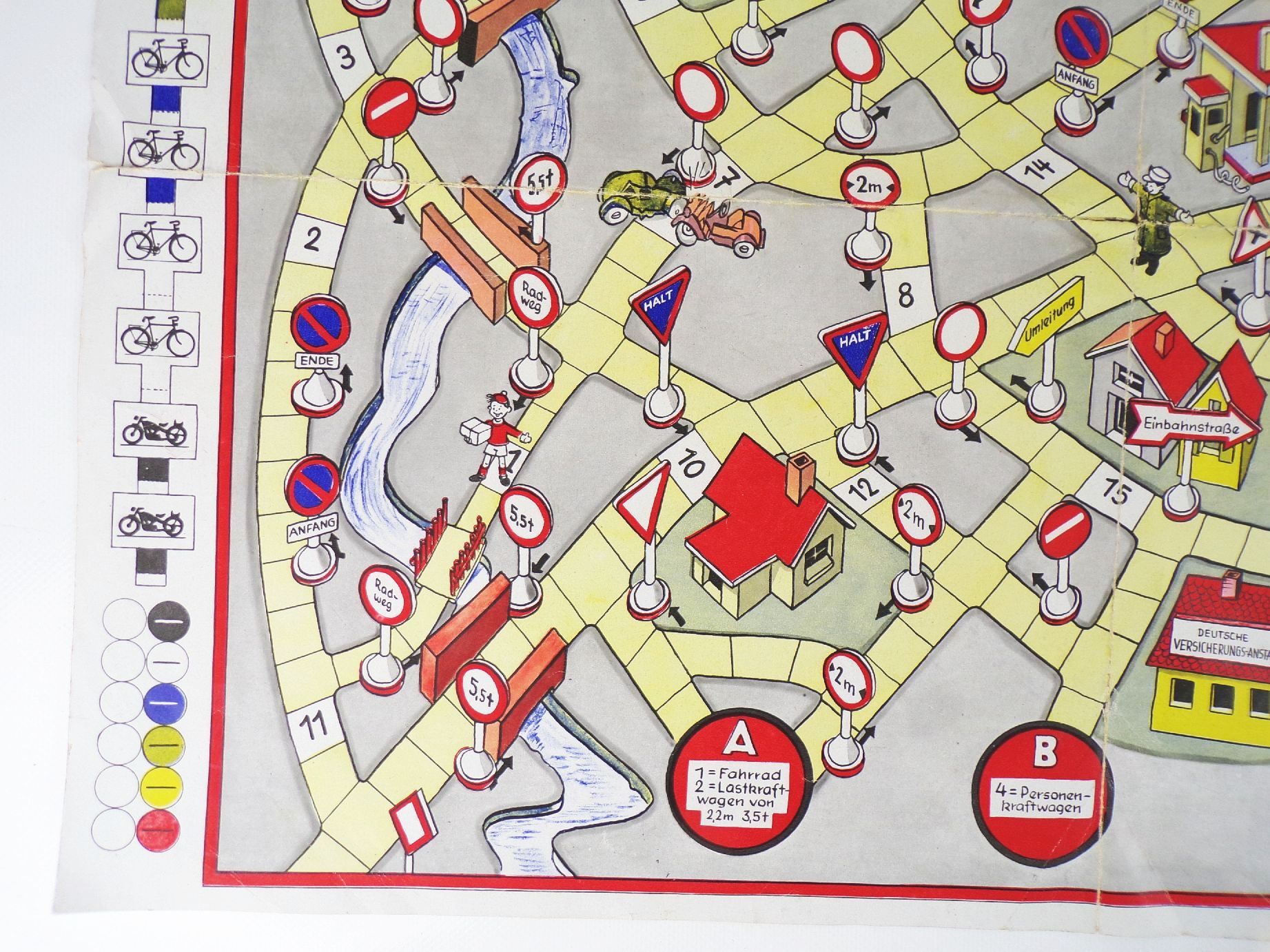 Achtung Kurve Spielbrett Ri 1954 DDR Verkehrsspiel Straßenverkehr DDR