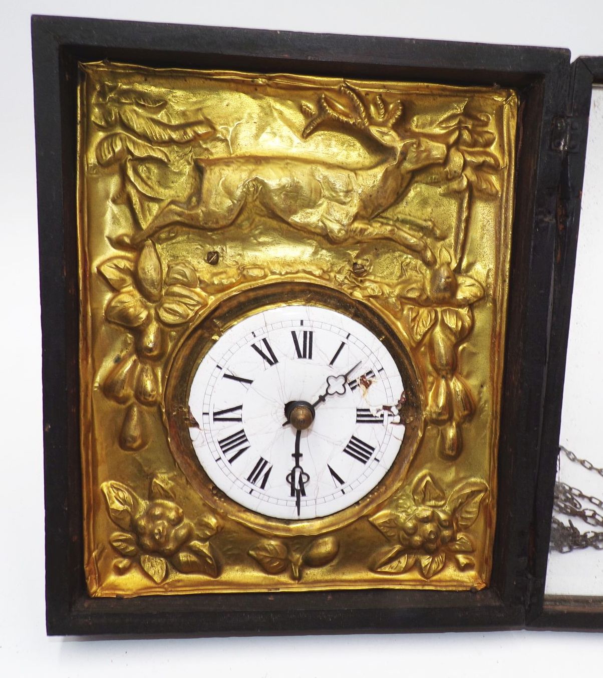 Alte Rahmenuhr Wanduhr Messingblech 19 Jahrhundert Alte Rahmenuhr Wanduhr Messingblech 19 Jahrhundert