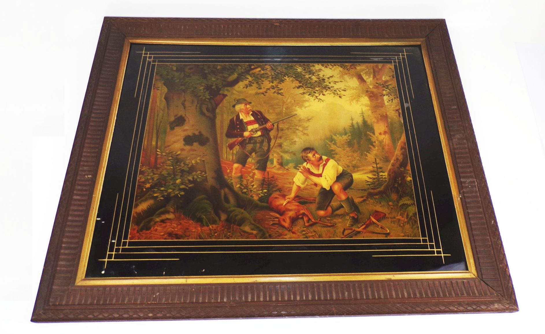 Altes Bild Stülpner Karl Jagdszene um 1900 Hinterglas Druck Siebdruck 