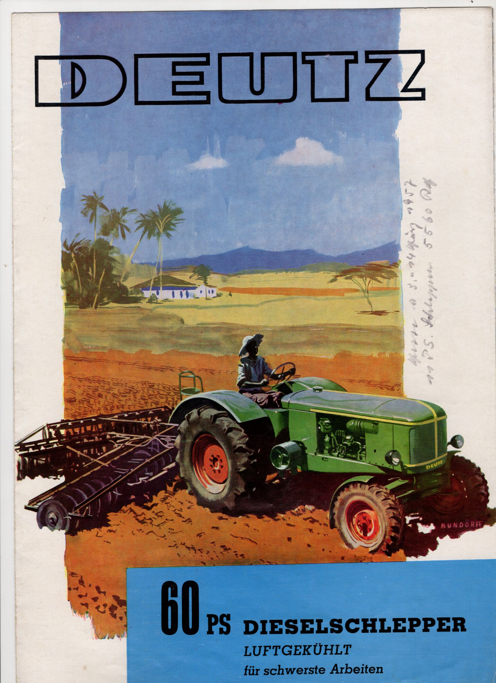 Deutz Dieselschlepper 60 PS Werbe Prospekt 1956 Traktor 