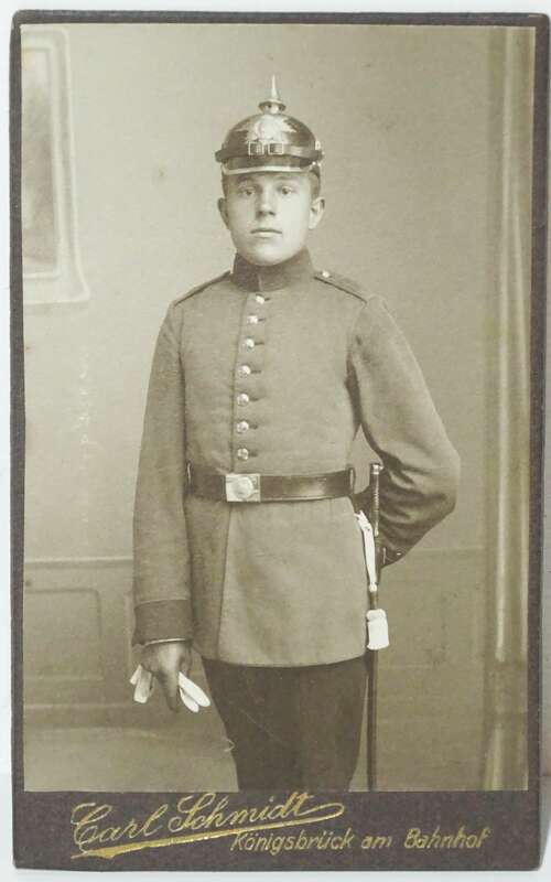 CdV Foto junger Soldat Pickelhaube Hirschfänger Schmidt Königsbrück 1 Wk