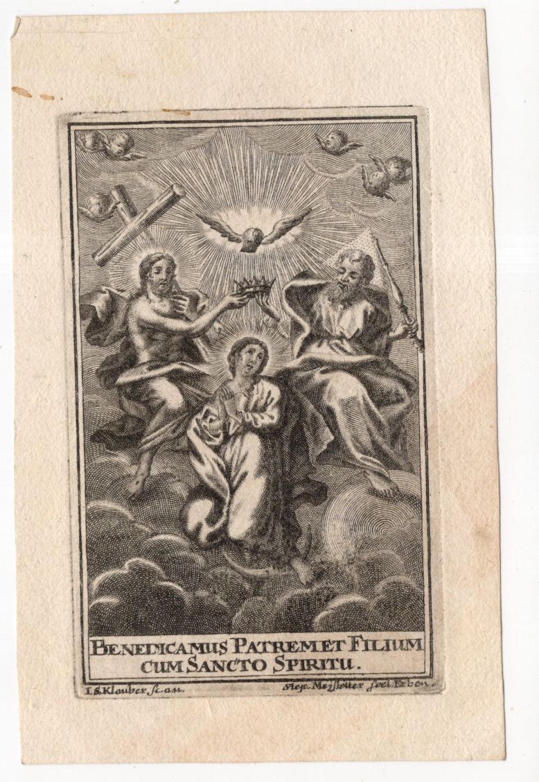 Heiligenbild Benedicamus Patremet Flium cum Sancto Spiritu I. S. Klauber
