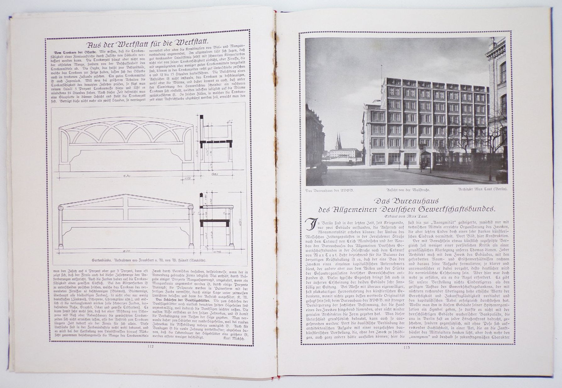 Fachblatt für Holzarbeiter 1924 Tischler Schreiner Buch