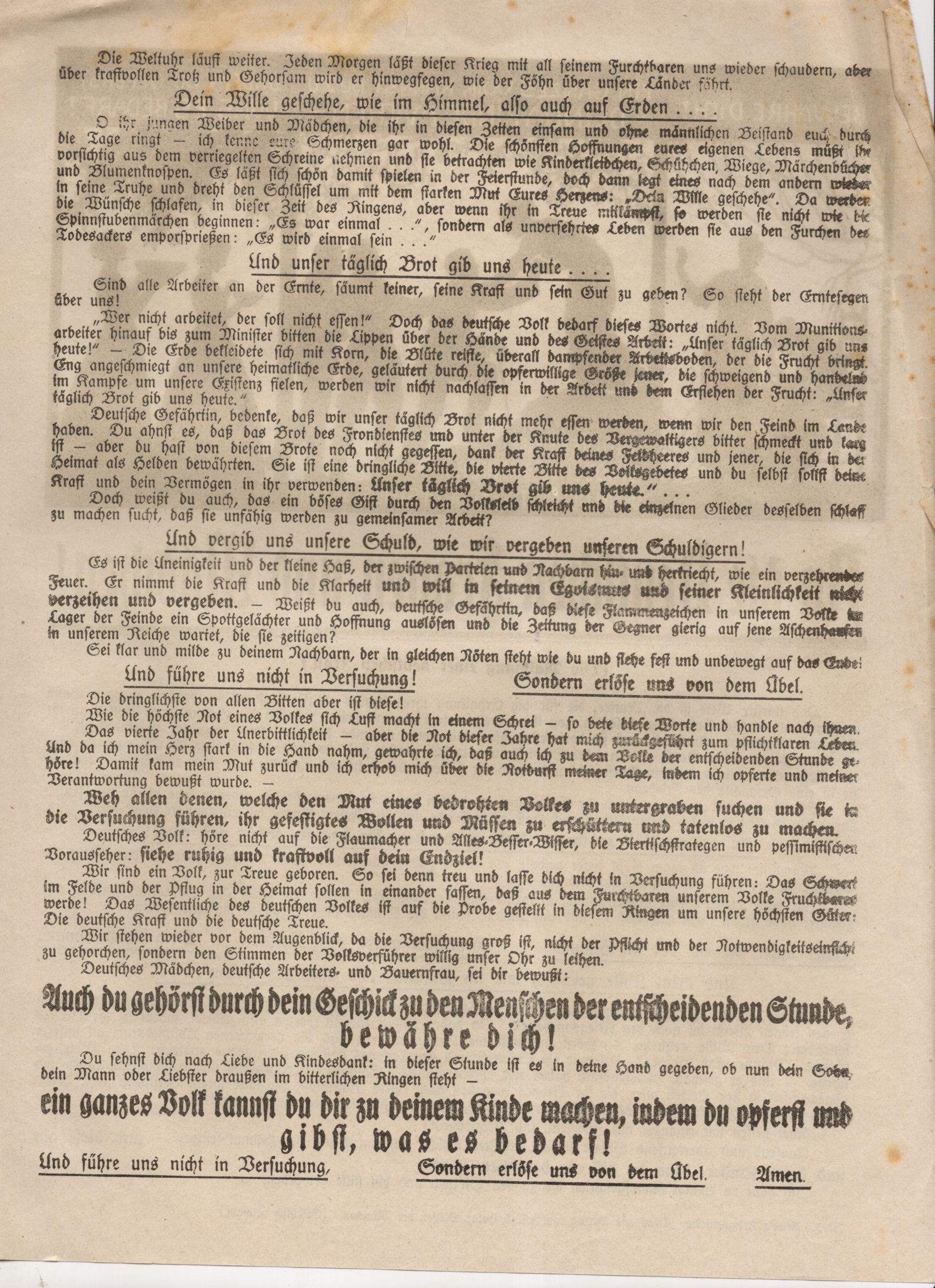 Flugblatt 1 Wk An die deutschen Frauen und Mädchen 