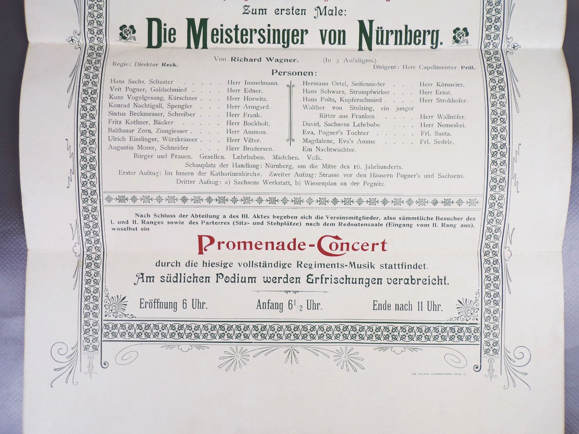 Erlangen Stadttheater Meistersänger von Nürnberg Programm Aushang 1901 Erlangen Stadttheater Meistersänger von Nürnberg Programm Aushang 1901