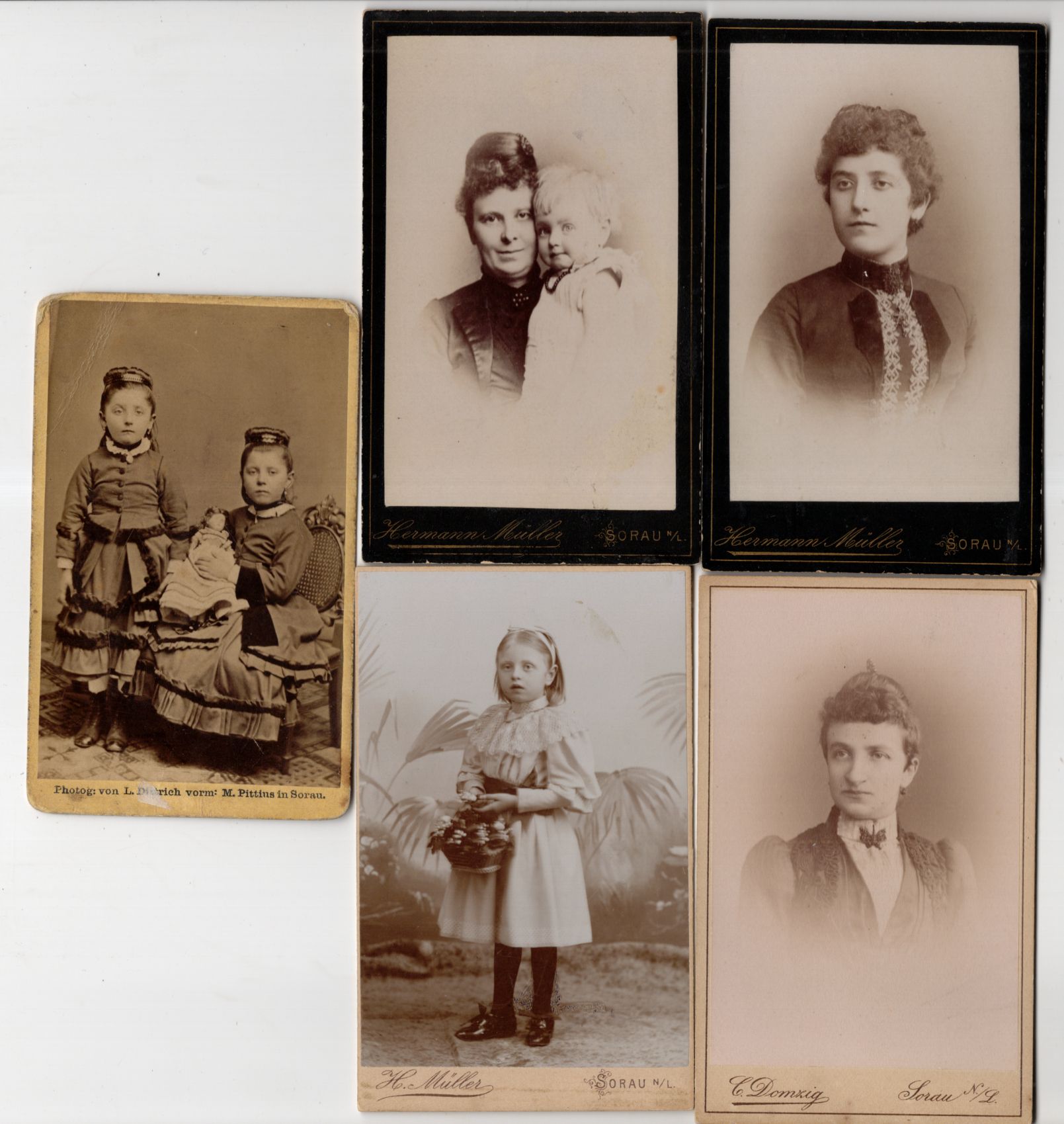 CDV Foto Damen Kinder Sorau Schlesien 5 Stück Niederlausitz um 1900 