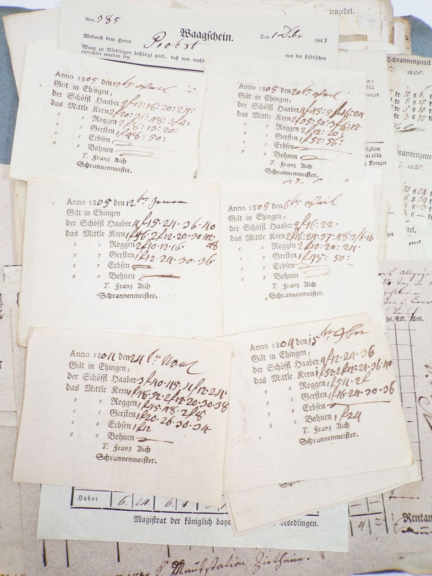 Konvolut Quittungen Getreide Marktpreise Bayern Schwaben um 1834 Zoll Konvolut Quittungen Getreide Marktpreise Bayern Schwaben um 1834 Zoll