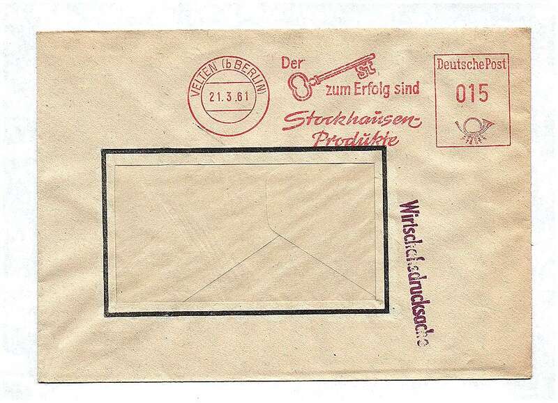 Wirtschaftsdrucksache 1961 Stockhäusen Produkte Briefkuvert
