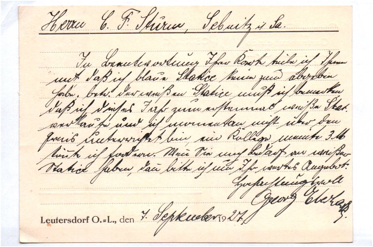 Firmen Postkarte Georg Eberhardt Gartenbau Betrieb Leutersdorf Oberlausitz 1927 Firmen Postkarte Georg Eberhardt Gartenbau Betrieb Leutersdorf Oberlausitz 1927