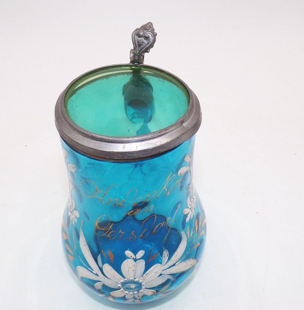 Altes Glas Andenken an Gersdorf Schneemalerei Blau Antik Andenkenglas Altes Glas Andenken an Gersdorf Schneemalerei Blau Antik Andenkenglas