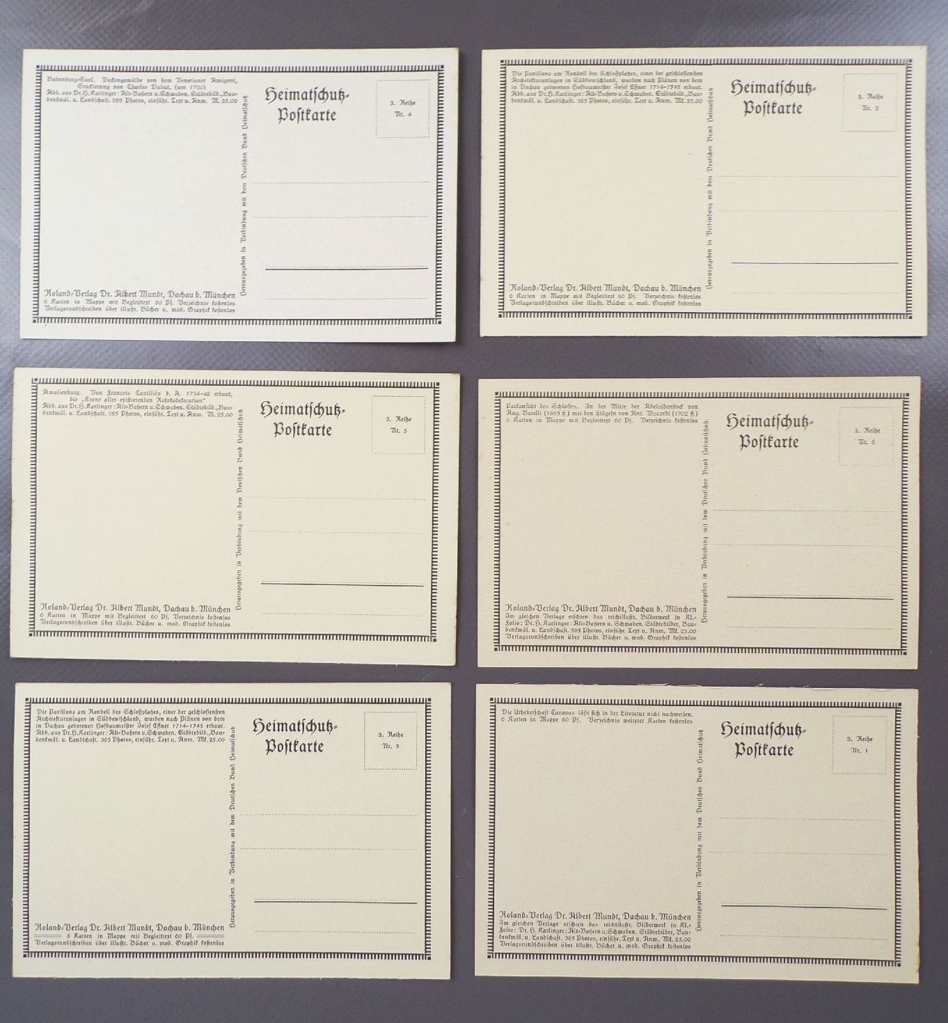 Alte Postkarten Serie Alt Bayern 3 Reihe Nymphenburg 6 Ansichtskarten Alte Postkarten Serie Alt Bayern 3 Reihe Nymphenburg 6 Ansichtskarten