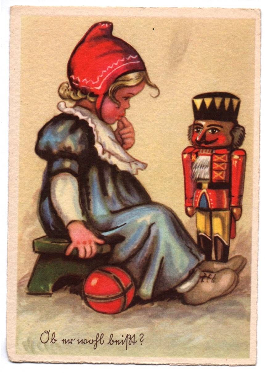Ak Mädchen mit Nussknacker Ob der wohl beißt Gunkel 1950er 