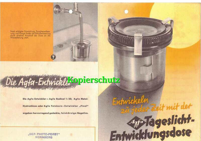 Werbe Faltblatt Agfa Tageslicht Entwicklungsdose 1934 !