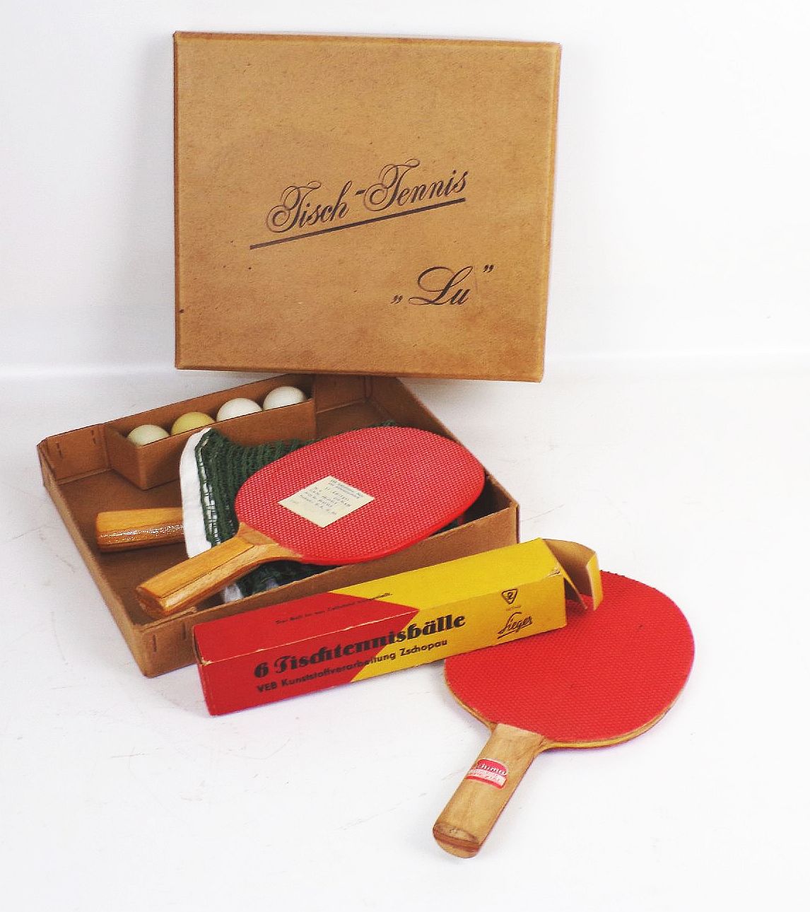 Tischtennis Set Lu Schläger Netz Bälle DDR 1950er 1960er Vintage