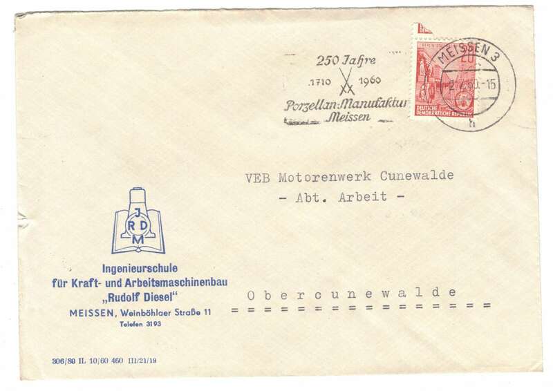 Brief 1960 Ingenieurschule Kraft Arbeitsmaschinen Rudolf Diesen Meissen 