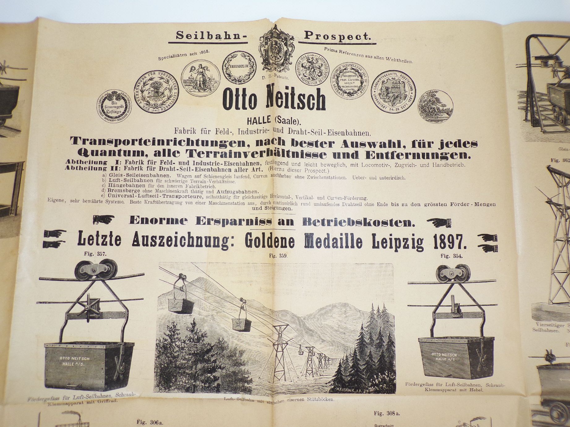 Seilbahn Plakat Otto Neitsch Halle Saale Aushang um 1898 Transport Eisenbahn 