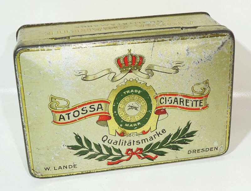 Alte Blechdose Atossa Cigarette W Land Dresden Zigarettendose um 1910 