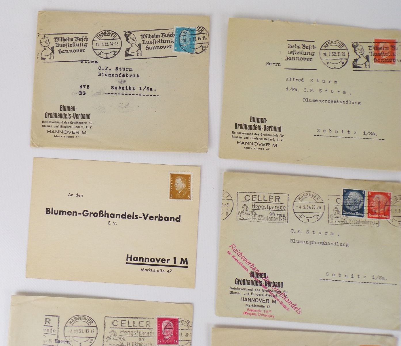 Briefe Konvolut 1932 Blumen Großhandel Verband Hannover Maschinenstempel 