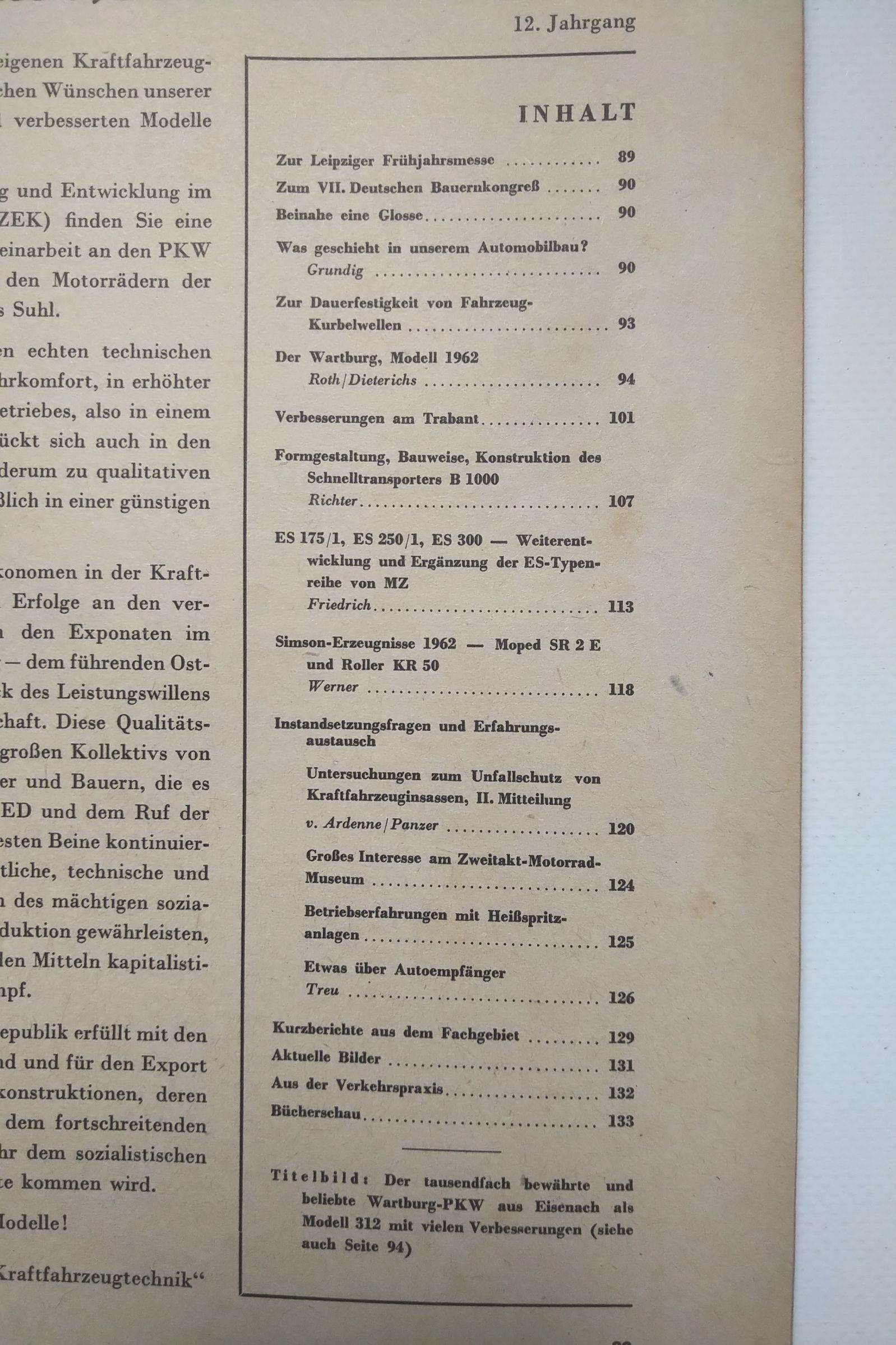 Kraftfahrzeugtechnik Zeitschrift DDR Nr 3 Wartburg 312 Weiterentwicklungen 1962 Kraftfahrzeugtechnik Zeitschrift DDR Nr 3 Wartburg 312 Weiterentwicklungen 1962