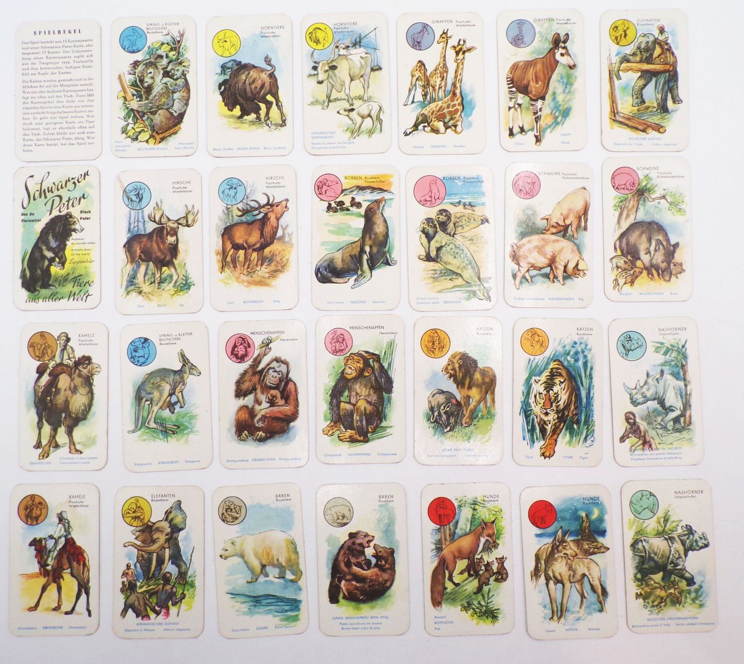 Schwarzer Peter Kartenspiel Tiere aus aller Welt 1 Teil Richard Hauenstein 1957