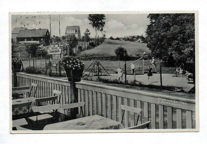 Ak Cafe Waldesruh Wilschdorf b. Dresden 1935 Blick vom Garten z. Lunapark